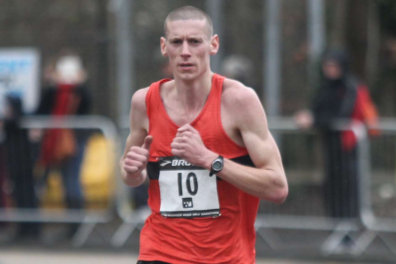 Medway and Maidstone's Tom Collins races to second place at Sunday's Paddock Wood Half-Marathon Picture: John Westhrop