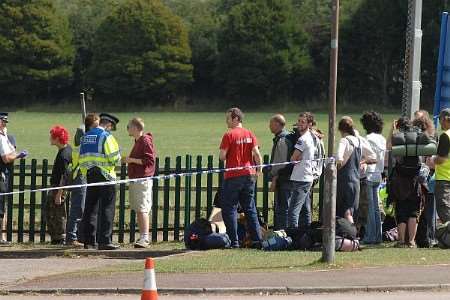 Eco-campers stopped and searched as they arrive at Hoo protest site on Monday. Picture by Barry Crayford