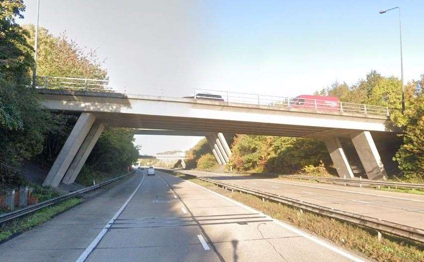 The Swanley Interchange roundabout bridge over the M20 where the strengthening work has been taking place. Picture: Google