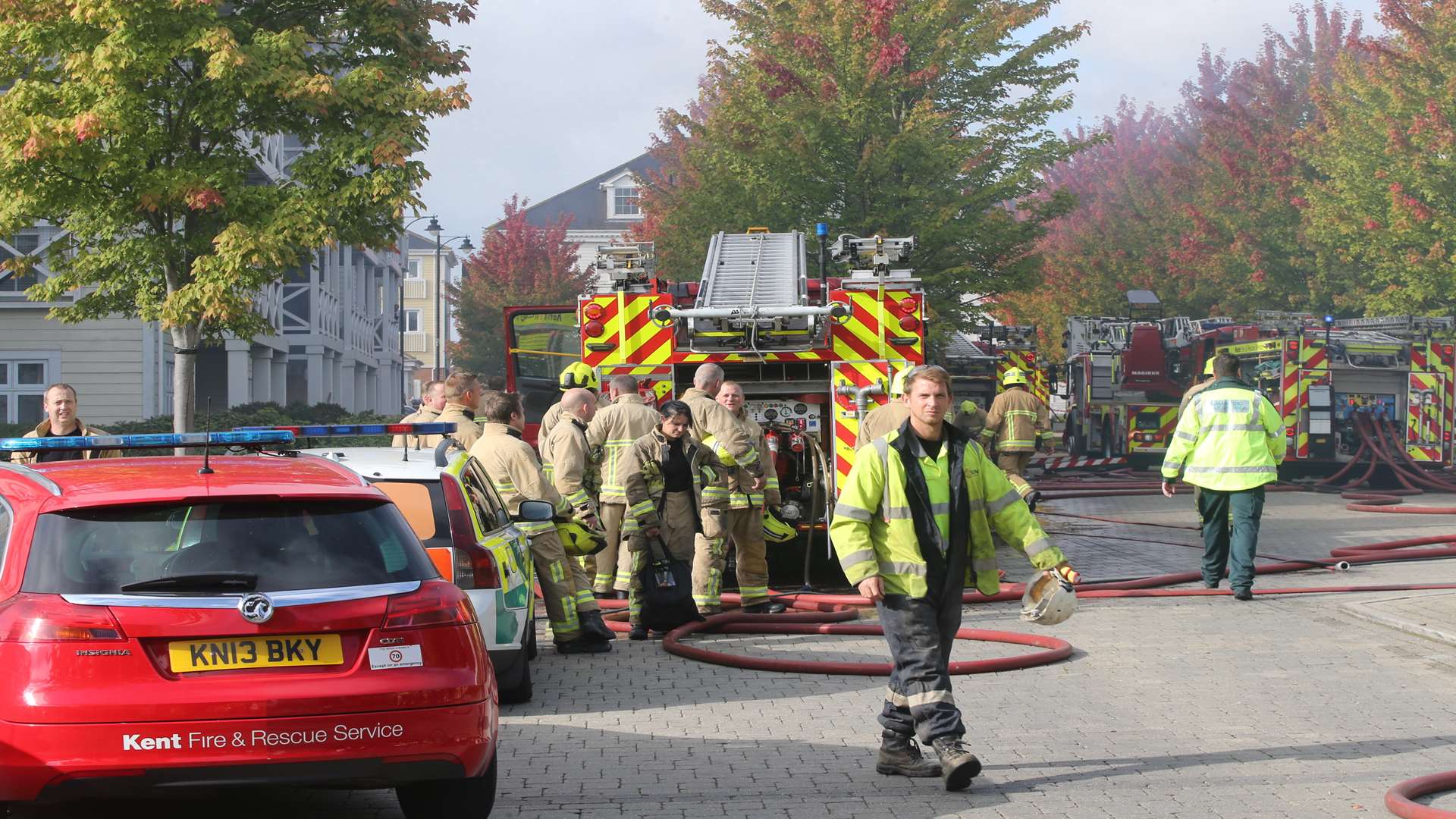 Up to 100 firefighters rushed to the scene at the height of the major blaze. Many are expected to remain for most of Saturday. Picture: John Westhrop