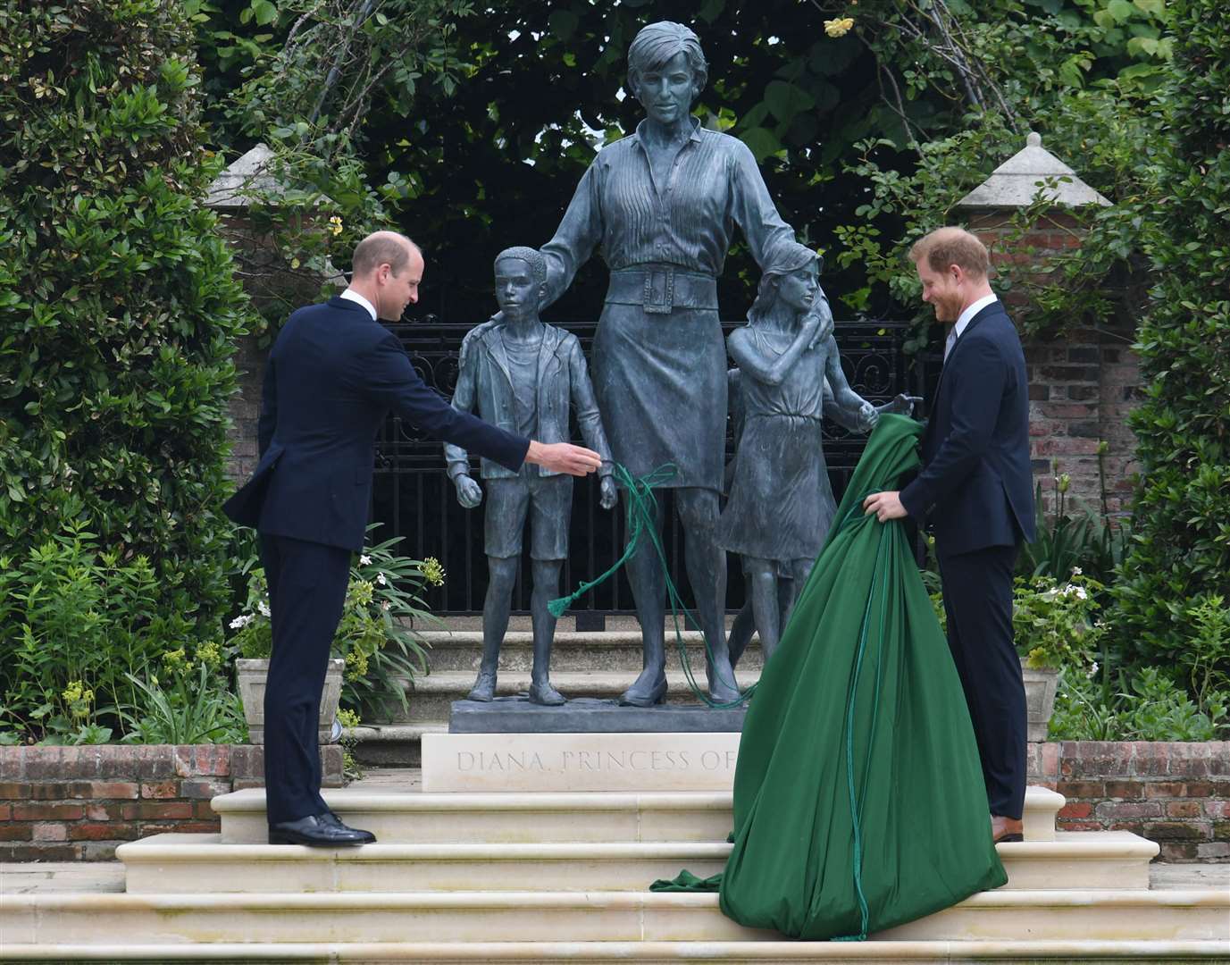 William and Harry during the unveiling of a statue erected in memory of their mother Diana, Princess of Wales (Dominic Lipinski/PA)
