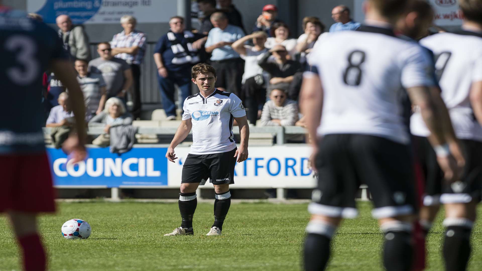 Lee Noble lines up a free-kick for Dartford against Weston-super-Mare Picture: Andy Payton