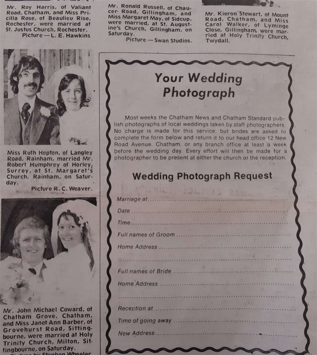 People who featured on the Wedding Page back in October 1973