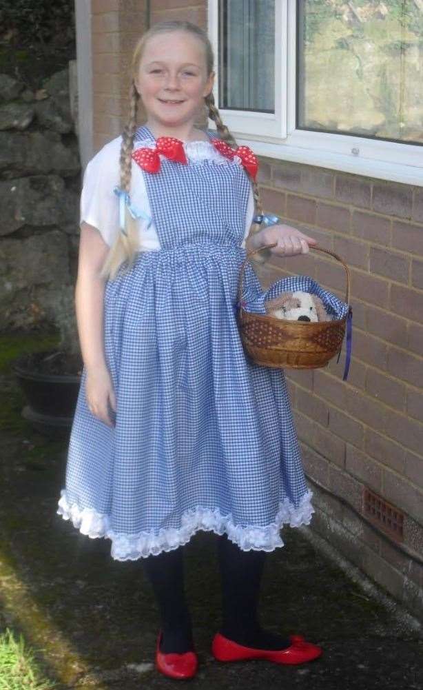 Nancy Plumb dressed as Dorothy, off on her way to Roseacre Junior School in Bearsted