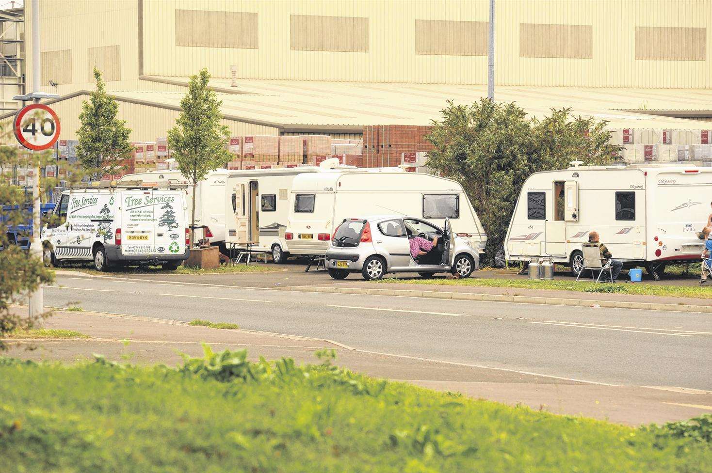 The group of travellers are still parked on Swale Way on the Eurolink Industrial Estate