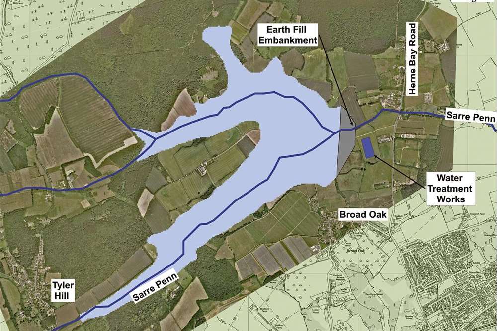 An image of the potential extent of the Broad Oak Reservoir