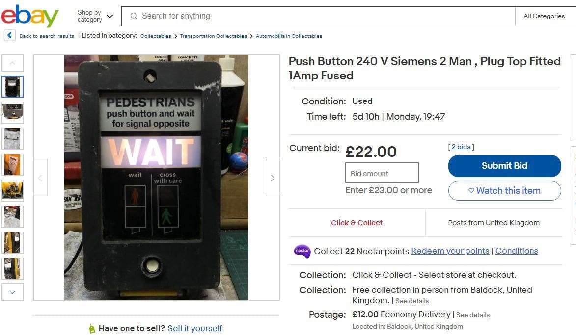 A pelican crossing control box being advertised on eBay
