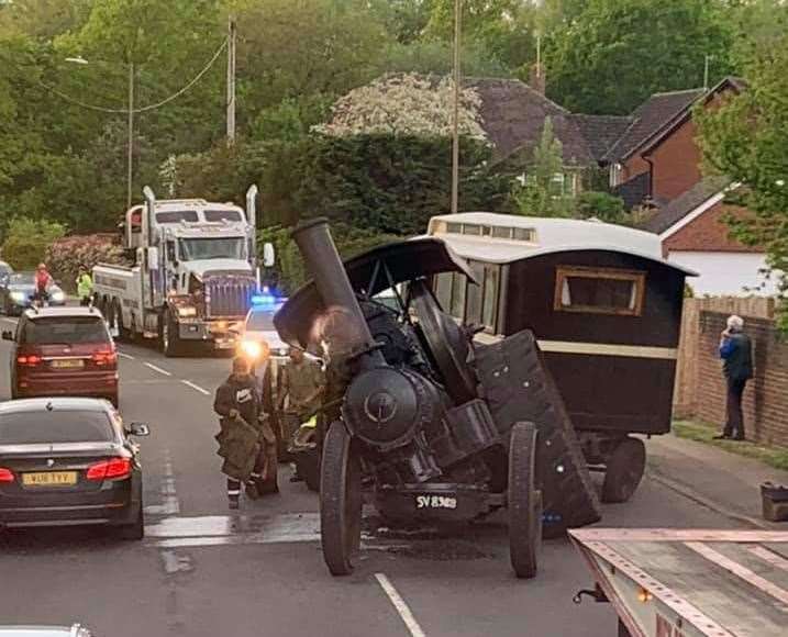 A steam traction engine blocked the road in Hildenborough when a rear wheel fell off. Picture: Jackie Nixon (47641187)