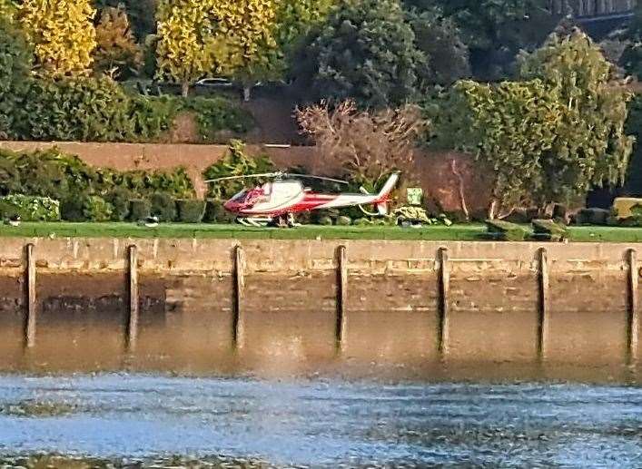 The helicopter believed to have flown Tom Cruise to Gun Wharf in Chatham