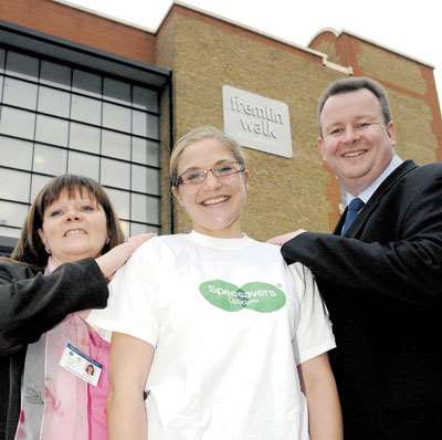 Alison Keen of the Heart of Kent Hospice with event sponsors Sarah Martin of Specsavers and Lloyd Wright of Fremlin Walk