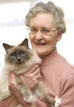 Sally Gurr today with her cat Kee-Wee