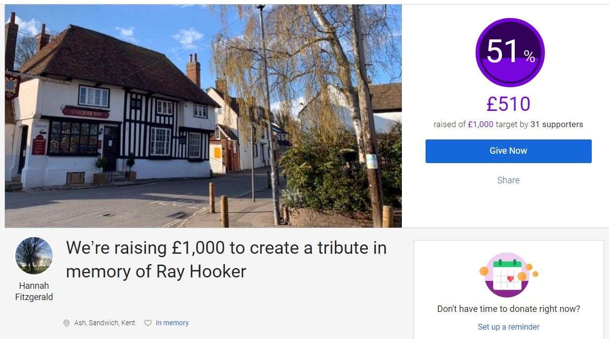 A Justgiving page has been set up for a lasting tribute to Ray Hooker