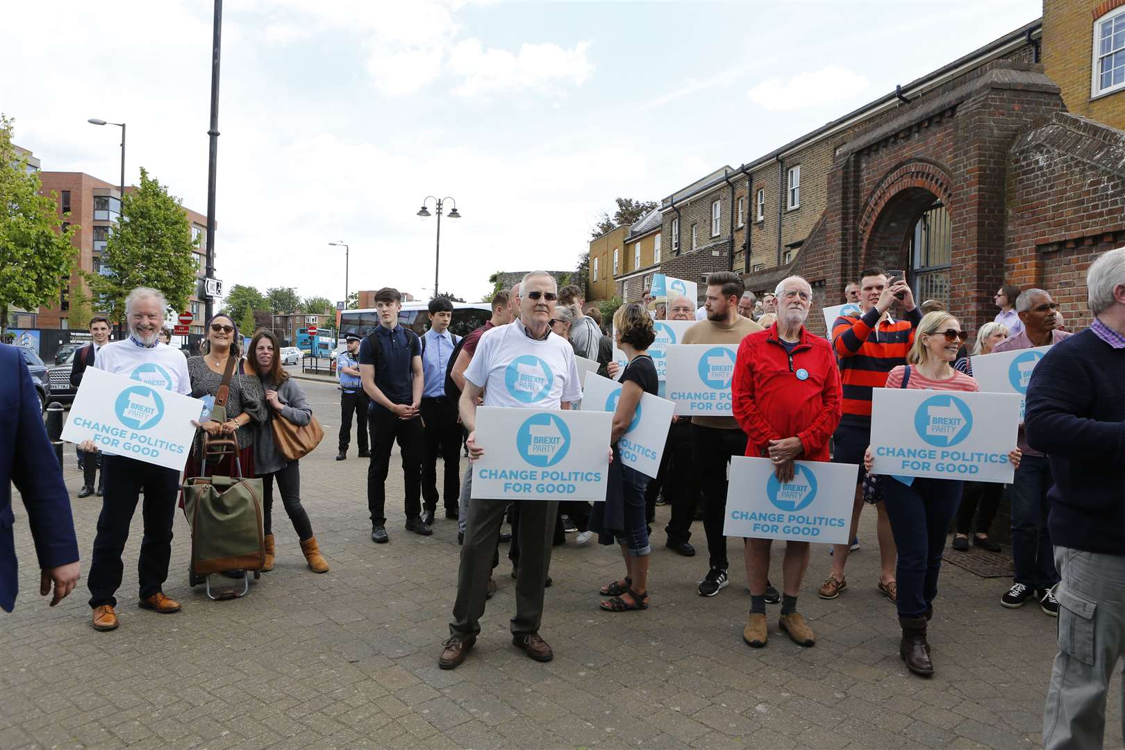 Brexit Party supporters during Nigel Farage's visit to Rochester ahead of the European Elections. Picture: Andy Jones