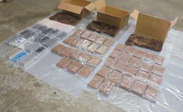 Some boxes with 63 packages of drugs inside. Picture: NCA