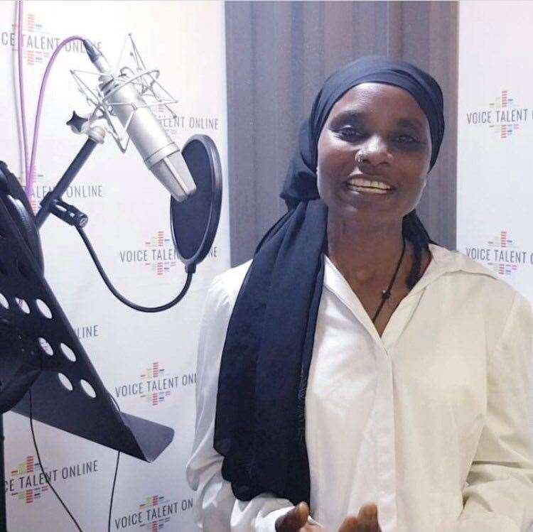 Professional voice-over artist Hafsa, recording in Hausa language, spoken mainly in West Africa