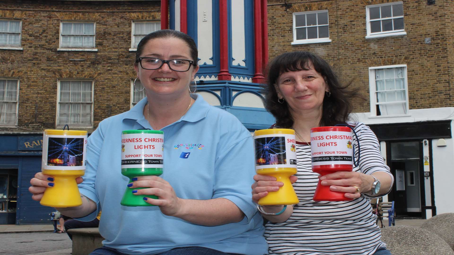 Ria Crawford and Sheila Smith with the Sheerness Christmas Lights collecting tins