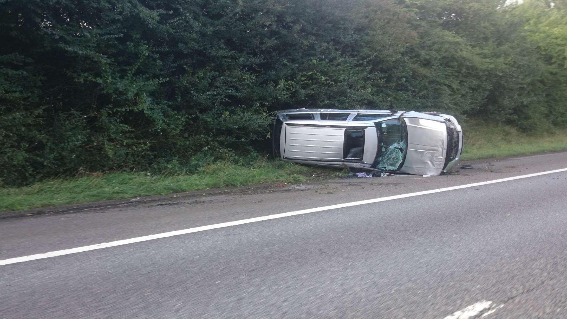 The overturned car on the M2.