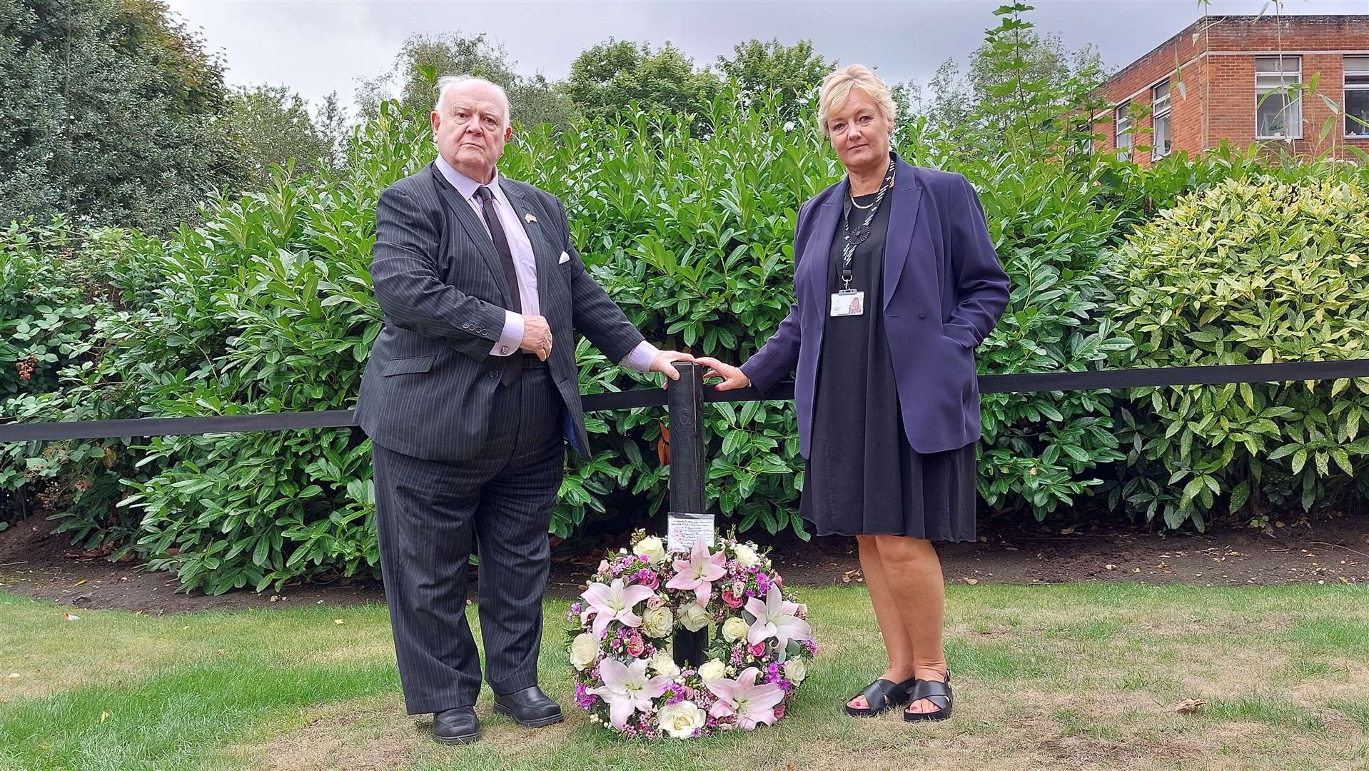 ABC leader Cllr Gerry Clarkson and CEO Tracey Kerly laying the first wreath