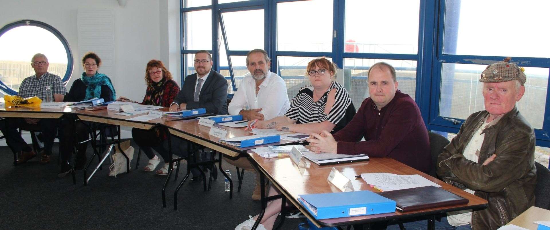 The first meeting of the Sheerness Town Council with, from the left, vice-chairman Brian Spoor, left, plus Amanda Green, Chris Reed, Lee McCall, Matthew Brown, Cherise Moorcroft, Chris Foulds and Malcolm Staines (10769807)