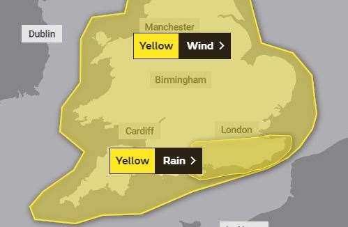 A weather warning for rain has been added to the previous forecast of high winds. Picture: Met Office