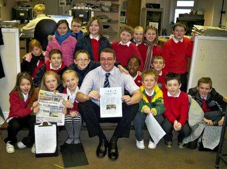 Turquoise Class with Sheerness Times Guardian editor Matt Ramsden during their visit to the office