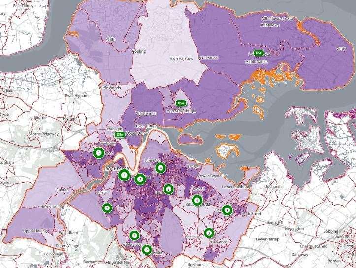 The purple areas indicate the existing distribution of dental services in Medway. Photo: Medway Council
