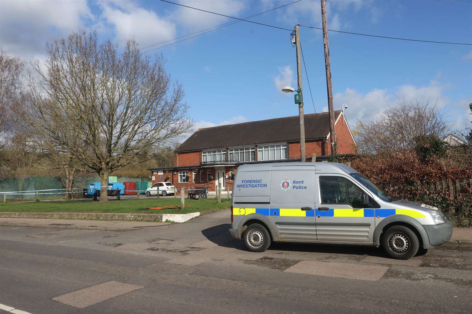 Forensic officers were called to the scene at the village hall in Horton Road, South Darenth. Images: UKNIP
