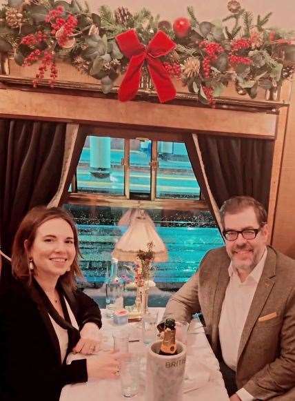 Ingrid Oliver and Richard Osman celebrated their first wedding anniversary onboard a British Pullman train journey through Kent. Picture: Ingrid Oliver