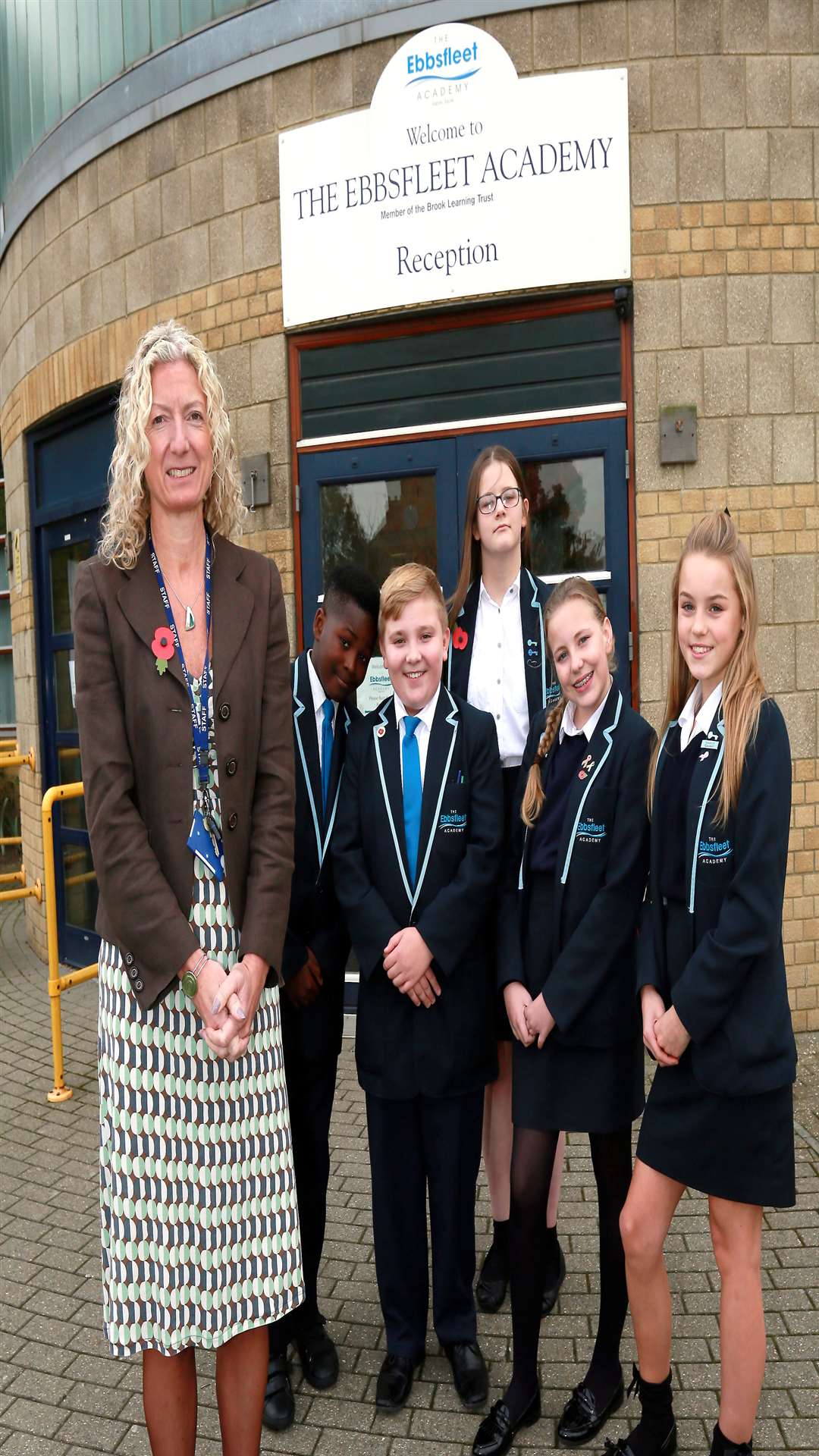 Principal Alison Colwell with pupils who took part in the mock US elections