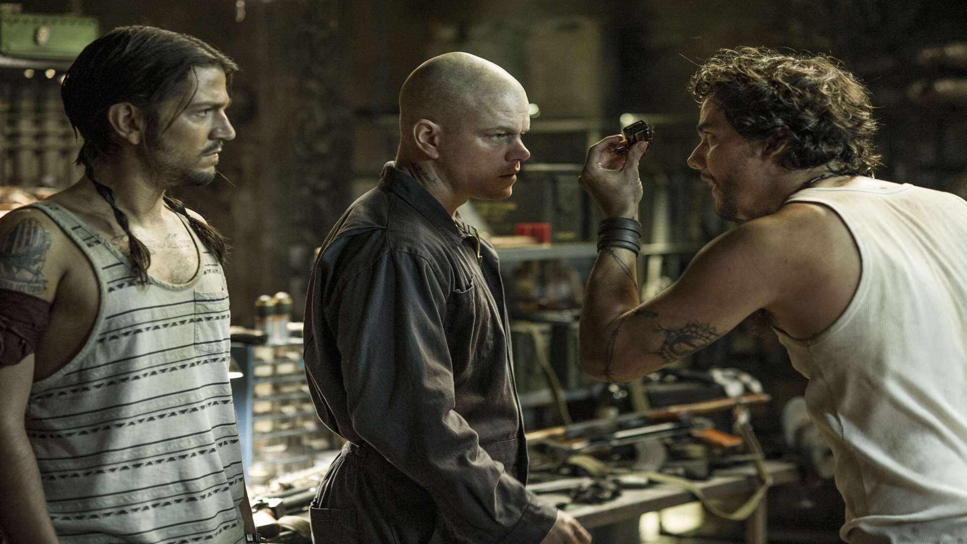 Elysium with Matt Damon as Max, Diego Luna as Julio and Wagner Moura as Spider. Picture: PA Photo/Sony Pictures Releasing UK.