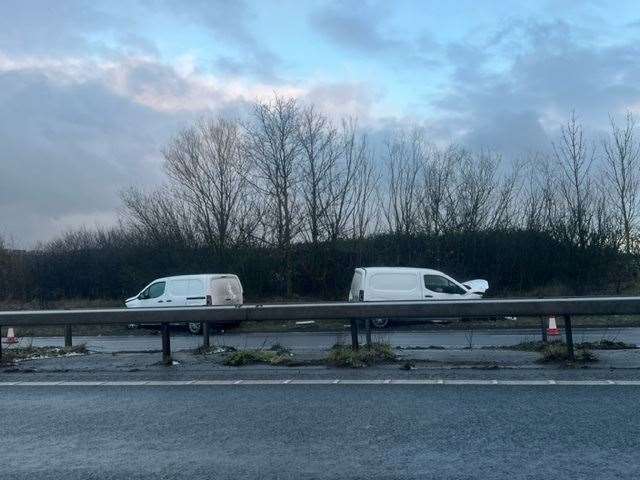 Two vans involved in a crash on the A299 in Thanet yesterday. Picture: Submitted