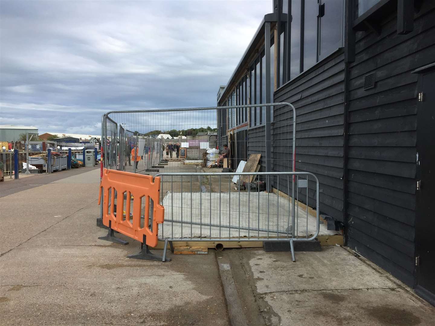 The South Quay Shed with one of the plots for kiosks in Whitstable Harbour