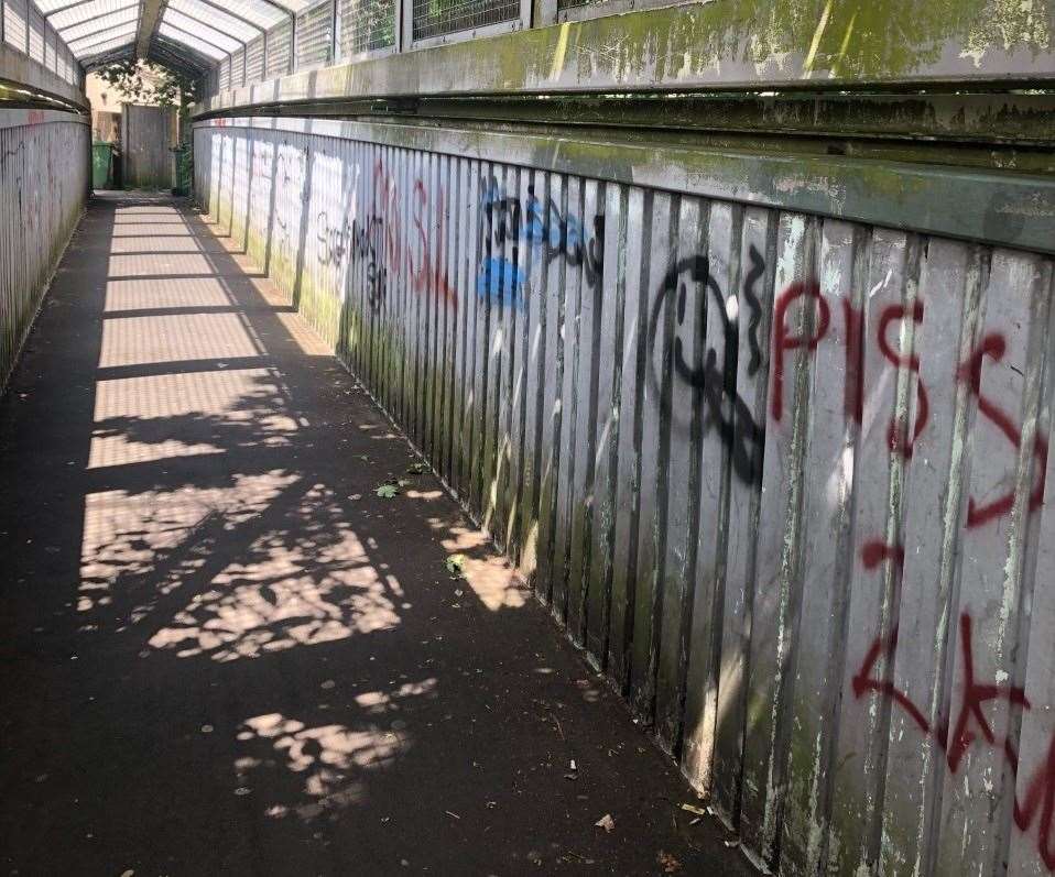 It took four days for volunteers to clean graffiti off a rail bridge