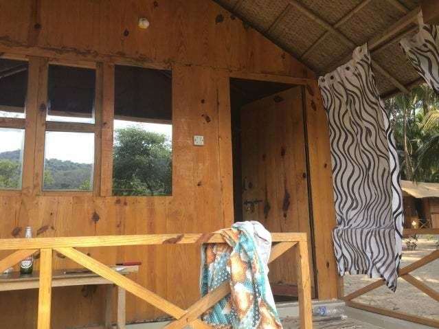 The hut where the pair are stranded in Goa. Picture: Lyn Clay