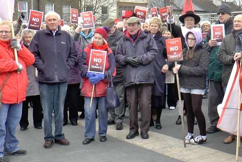 The protest took place in Community Square, Gravesend