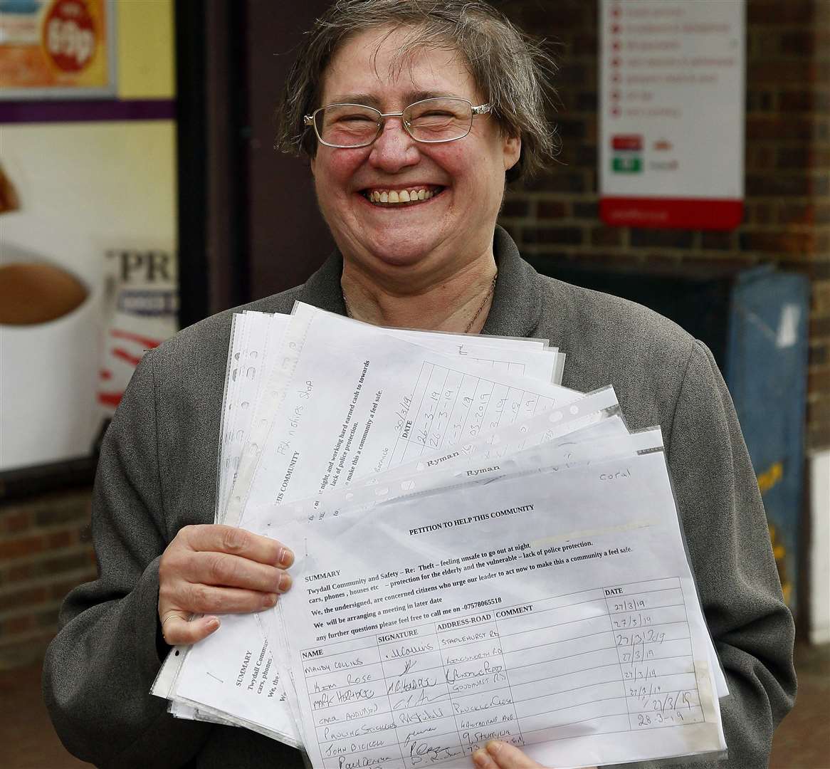 Christine Barnacle with her petition at Twydall Green