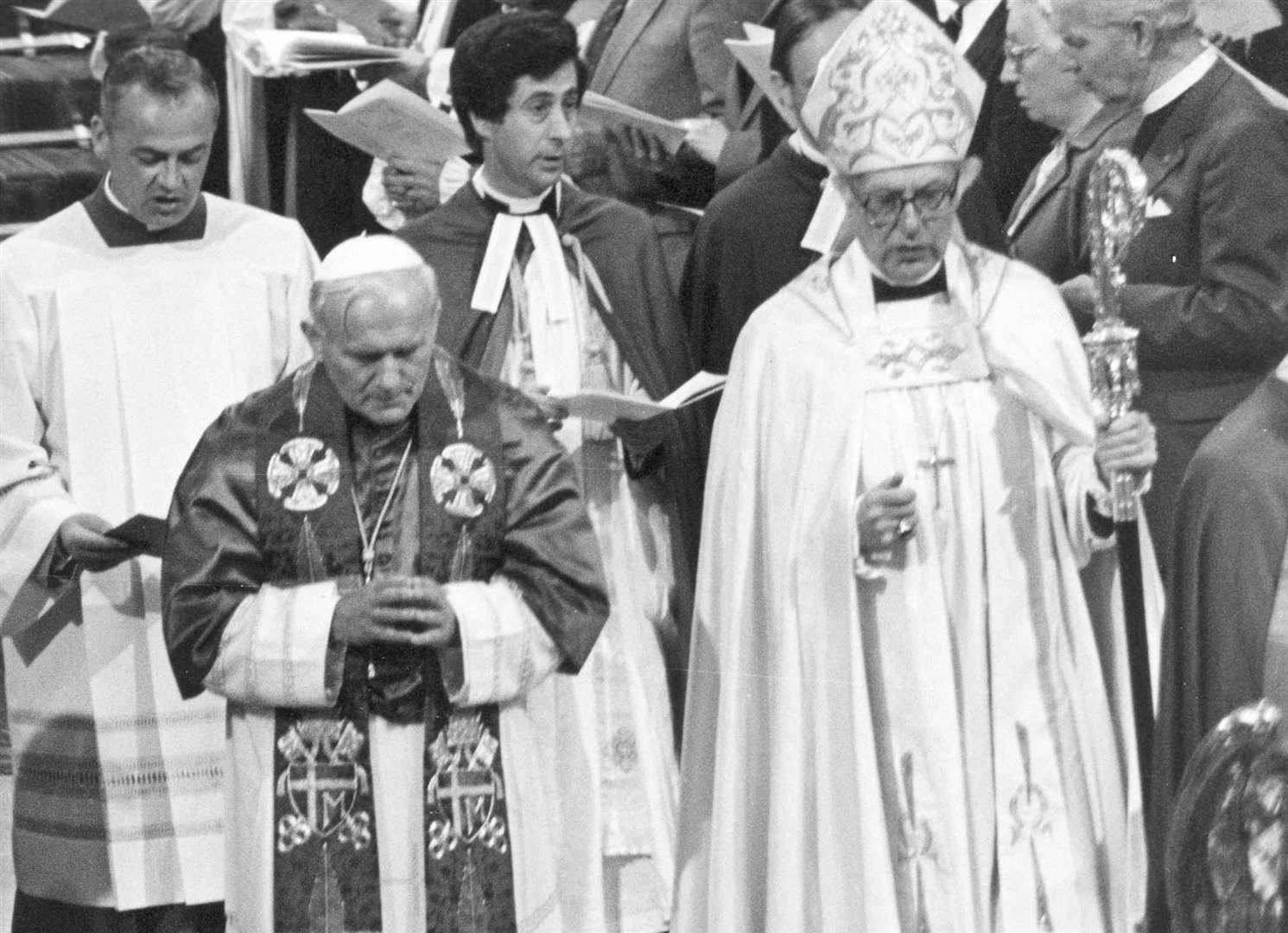 Pope John Paul II with then Archbishop of Canterbury Robert Runcie