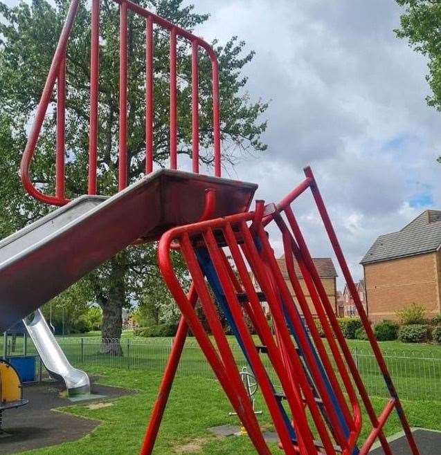 A slide was vandalised in Broomfield Park, in Swanscombe