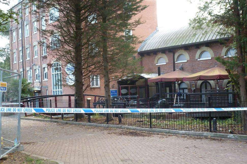 Police tape outside Liquid and Envy nightclub in Ashford today