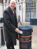 Town centre manager Bill Moss with one of the new recycling bins
