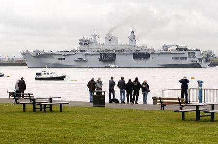 HMS Ocean passes Gravesend