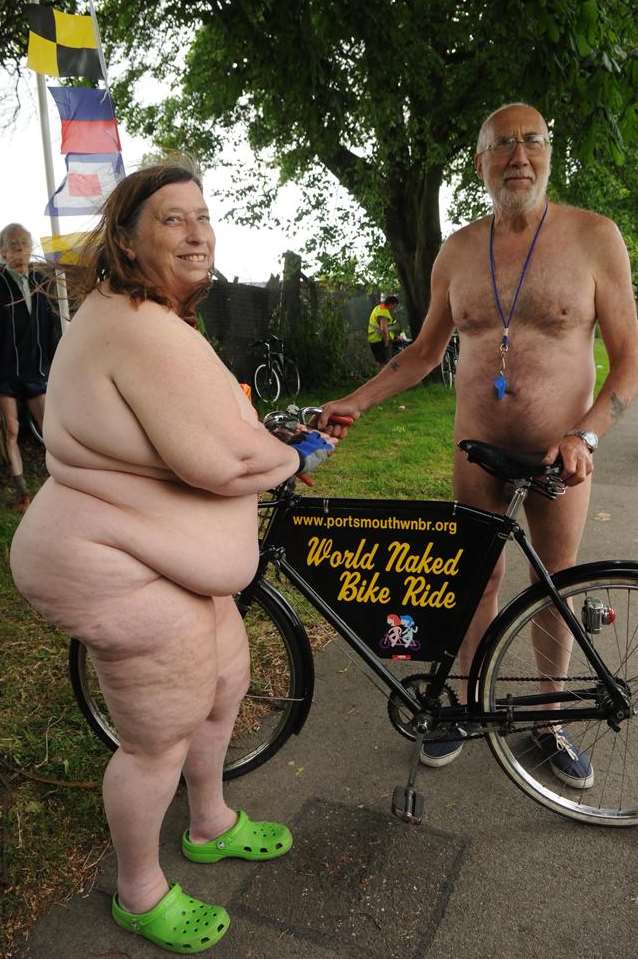 Suzanne Piper and Ian Henden at a naked bike ride in Canterbury
