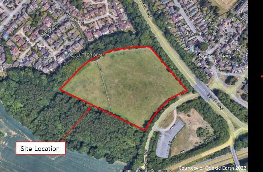 Redrow plans to build 88 homes at Blowers Wood near Hempstead Valley Shopping Centre. Picture: Redrow/Google