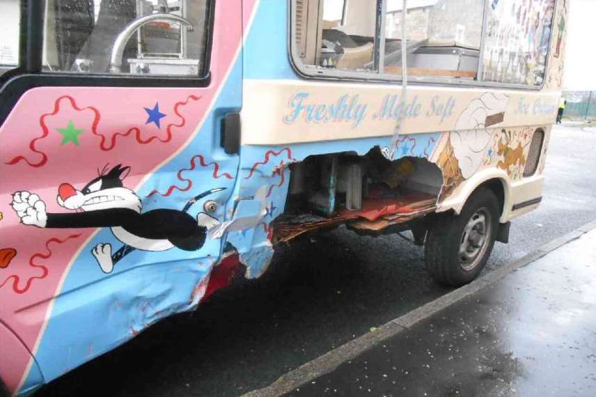 The damage to the Mr Whippy ice cream van
