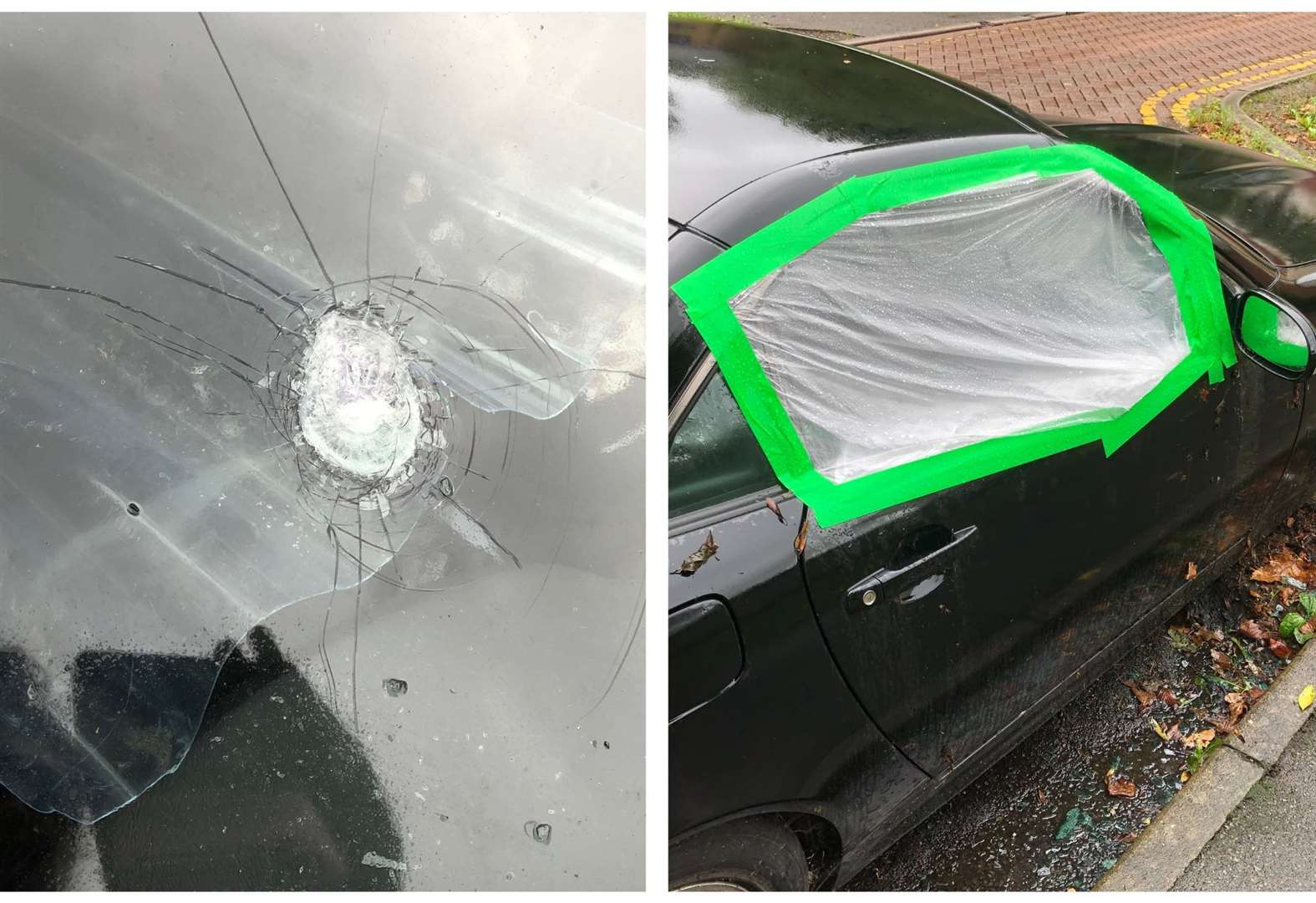 Kaca jendela Mercedes pecah di Hurst Road, Kennington, dekat Ashford
