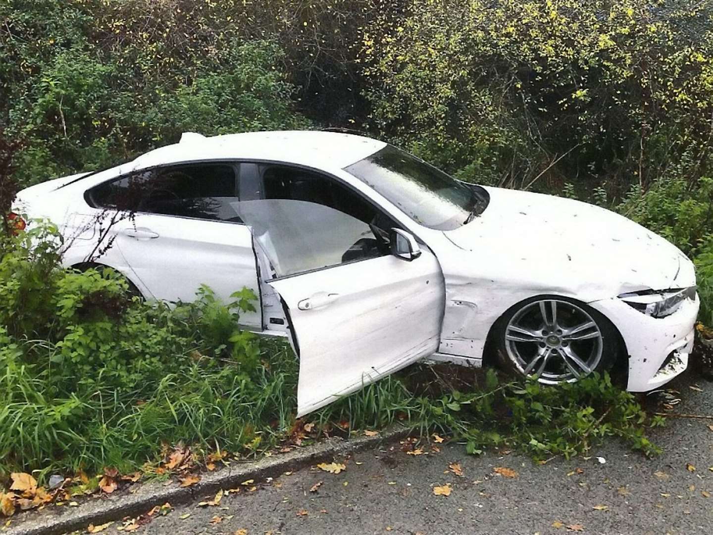 The stolen white BMW driven by Thomas Munday. Picture: Sussex Police/SWNS