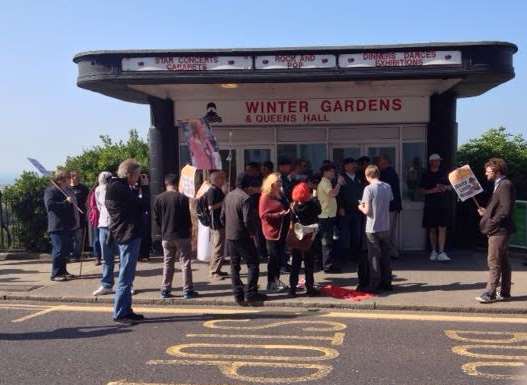 Protesters outside Margate's Winter Gardens ahead of UKIP rally