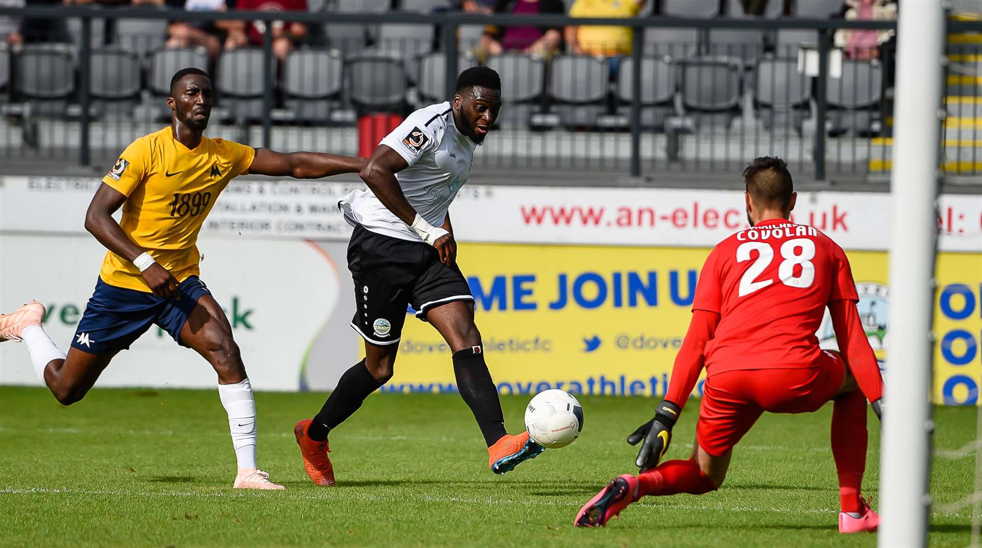 Inih Effiong bears down on the Torquay goal Picture: Alan Langley.