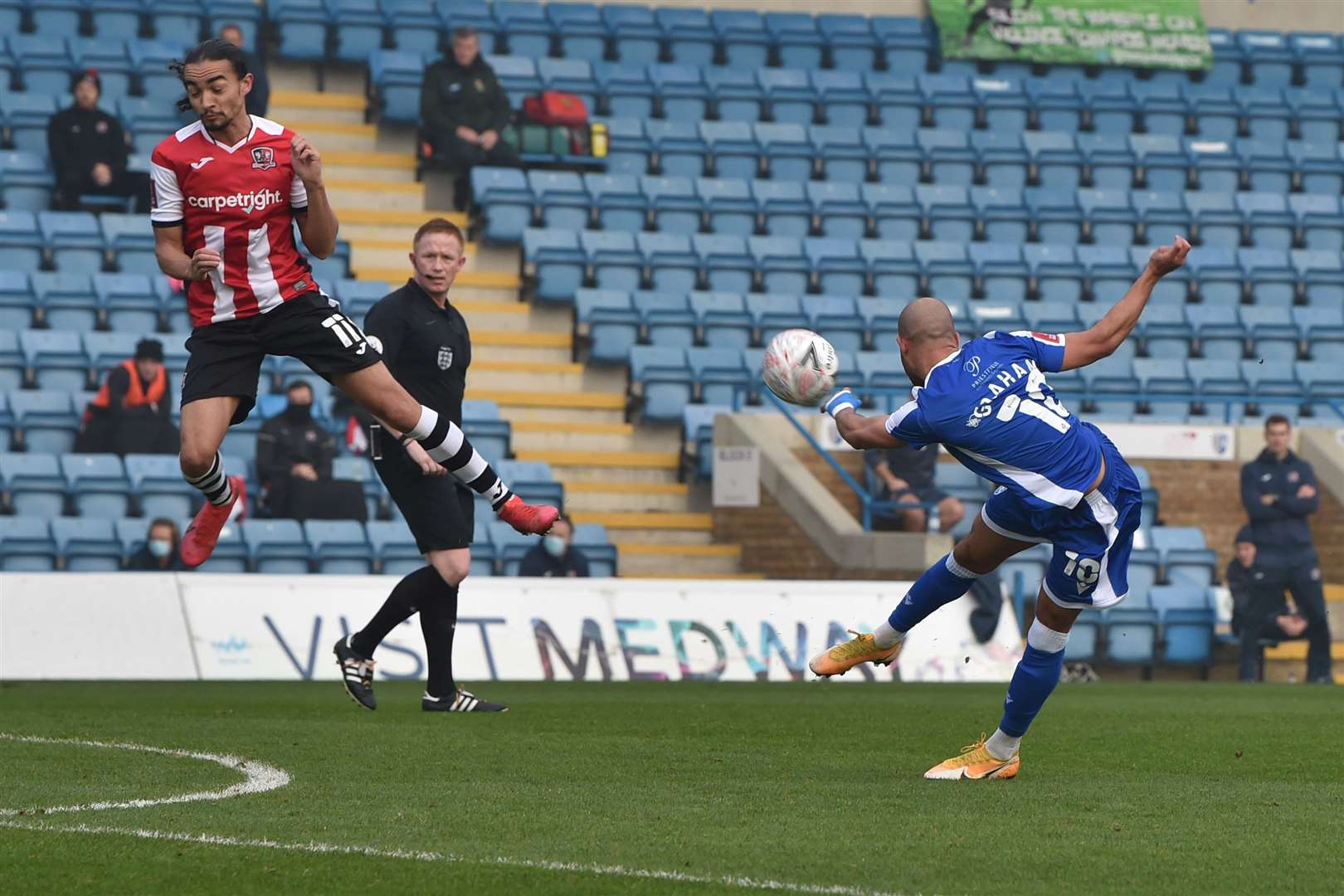 Jordan Graham shoots over the bar in the first half against Exeter City Picture: Keith Gillard (43328236)