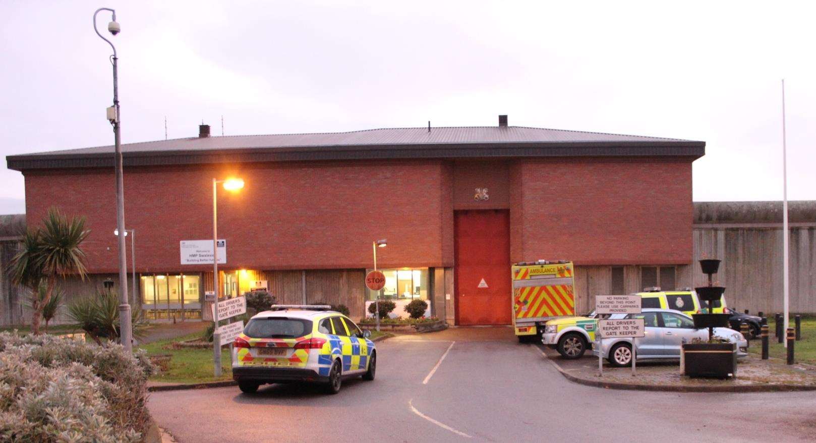 Emergency services outside HMP Swaleside at Eastchurch on the Isle of Sheppey during the riot in December last year